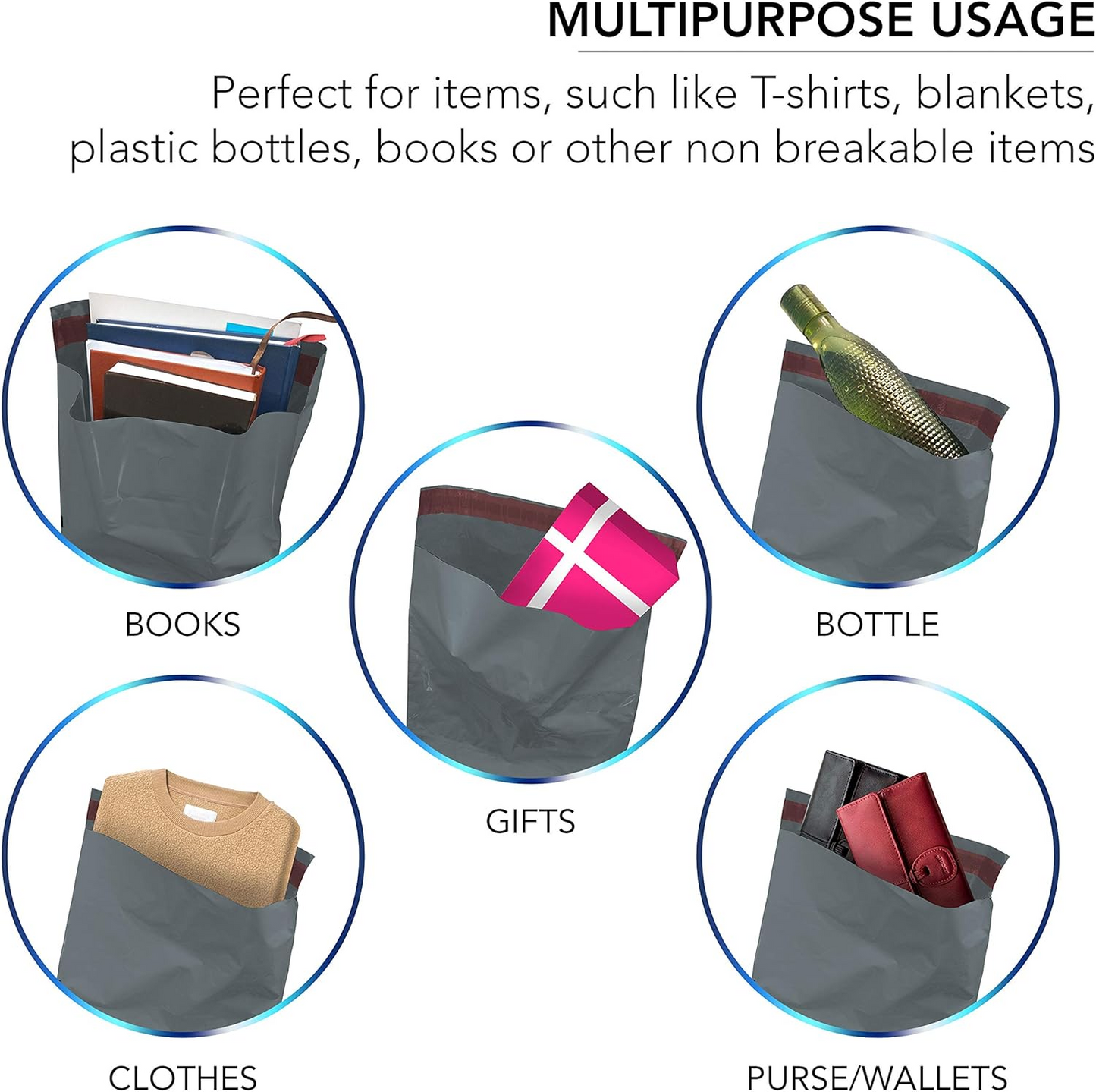 5 x Strong Large Gray Mailing Postal Postage Bags 19" x 29"